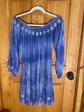 Krista Lee Boho Embroidered/Beaded 3/4 Sleeve Tunic/Swim Cover EUC